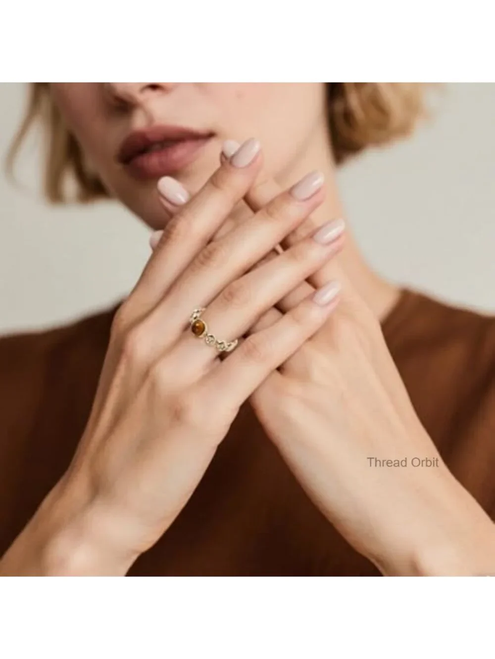 14K Gold Plated Tigers Eye Star CZ Vintage Statement Ring Adjustable